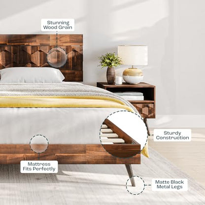 Bme Georgina King Bedframe, Geometric Headboard, Mid Century, Dark Choco - color: Dark Chocolate, size: King, style: Bed Frames