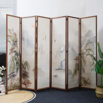 6 Panel Room Divider Screen,Double Faced Room Divider Folding Wall Divider for Room Separation,Mountains and Waters Landscape,67" H x 94.5" W - color: Mountains and Waters, size: 6 Panel