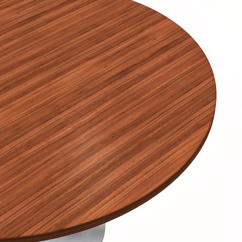 LeisureMod Verve Mid-Century Modern Dining Table with a 48" Round MDF Tabletop and White Steel Pedestal Base for Kitchen and Dining Room (Cognac Brown) - color: Cognac Brown Wood, size: 48 inch Wide