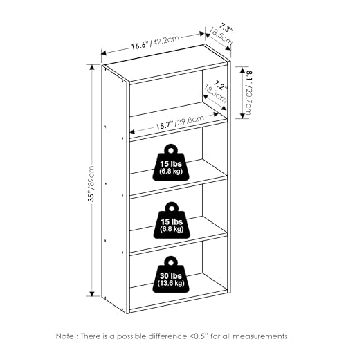Furinno Basic DVD Shelf, 4-Tier CD Rack, Media Shelf, Espresso | 7 x 17 x 35, Open Shelf for DVD Blueray Game Disc, Storage Cabinets, for Living Room, Bedroom, Home Office - color: Espresso, size: 4-Tier, 7.3 x 16.6 x 35