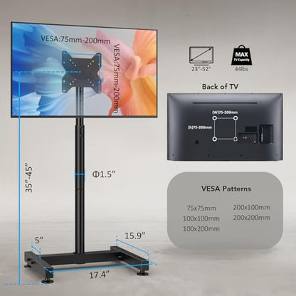 TV Floor Stand for 13-50 inch Screens Holds up to 77lbs, Tilting and Height Adjustable Monitor Floor Stand Mount,Tall Standing TV Stand for Bedroom, Dorm Room, Office, Max VESA 200x200mm - size: 13"-50" Mobile TV Stand