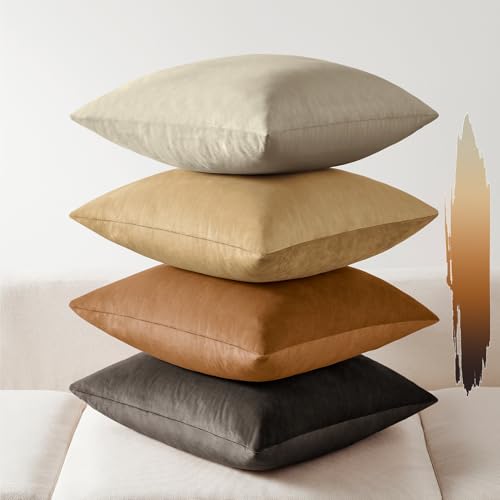 Softalker Velvet Throw Pillow Covers 20x20 Set of 4, Luxury Soft Plush Decorative Pillow Cases, Rich Texture Neutral Modern Cushion Covers for Sofa Couch Bed Home Decor Living Room - Sand Gradient - color: Multi Brown & Beige, size: 20" x 20" (Pack of 4)
