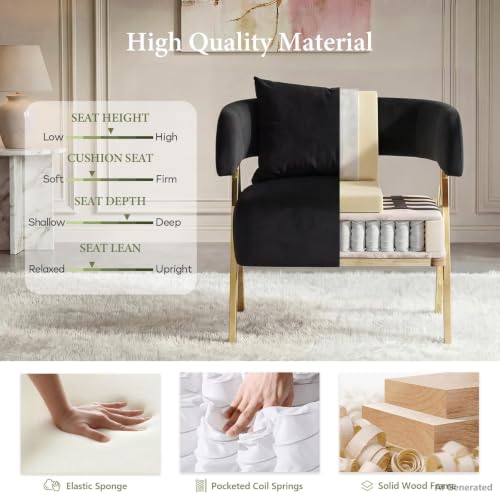Modern Black Gold Velvet Accent Chairs Set 2, Barrel Armchairs Living Room | STHOUYN Comfy Reading Chairs, Living Room and Bedroom Seating, Curved Barrel Design, Gold-Tone Legs, Wide Seat, Small Space - color: Black