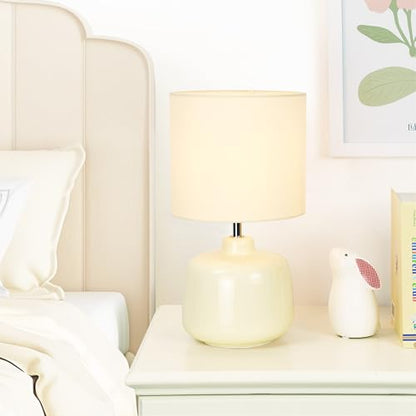 LAMPWELLOSLO Small Ceramic Table Lamp for Living Room and Bedroom,Modern Kids Night Table Lamp,Φ7.09×H13.39IN,Bulb Excluded,Cream - color: Cream