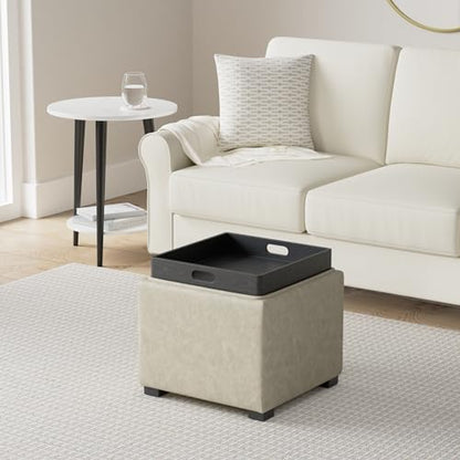 CHITA Storage Ottoman Cube with Tray Lid, Small Footstool with Storage, Square End Table for Living Room and Bedroom, Faux Leather in Stone Gray - color: Stone Gray