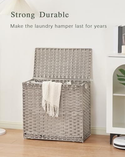 SETVSON Laundry Hamper with Lid Laundry Basket 132 L PE Rattan, Gray | 35 Gal PE Rattan Hamper with Lid, 4 Removable Washable Liners, 6 Mesh Laundry Bags, Steel Frame, Side Handles - color: Grey, size: 35.0 Gal