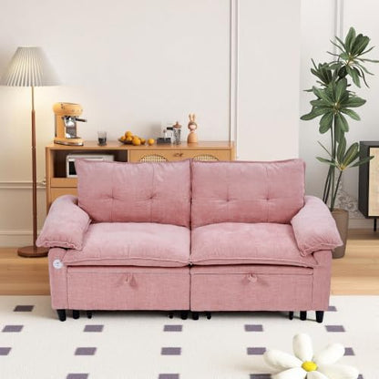 73" Plush Velvet Convertible Loveseat Sleeper Sofa Bed, Loveseat Convertible with Hidden Mattress, Sofa Bed Couch Simple Assembly for Small Apartment and Guest Space, Pink - color: Pink
