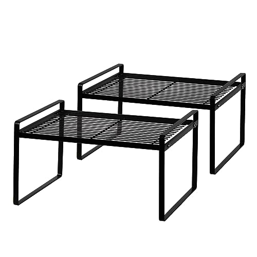 Shantton Cabinet Shelf Organizer, Pantry Shelf Rack, Black 13.1x10.6x7.3 | 2-Pack Stackable Metal Riser Holds 40LBS with Non-Slip Feet for Kitchen Pantry Bathroom Countertop Freezer Cupboard - color: Black, size: L13.1'' W10.6'' H7.3''