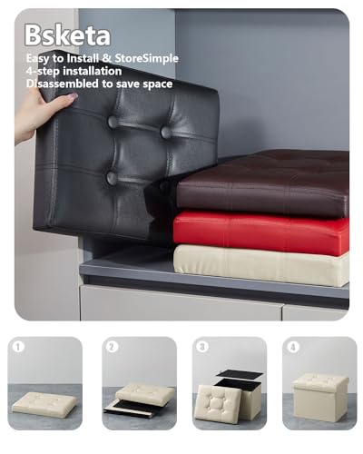 Bsketa Storage Ottoman, Folding Foot Stool with Thicker Foam Padded Seat Small Leather Storage Ottoman Bench Foot Rest for Living Room Foldable Coffee Table 17x13x13in,Beige | Ottoman with Storage, Thicker Foam Padded Seat, Living Room, Dorm, Bedroom, Loa