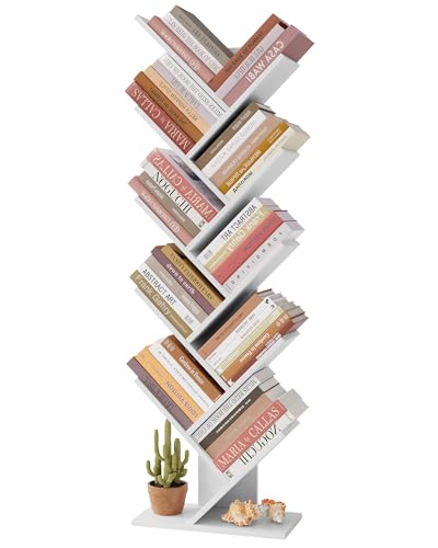 Hoctieon 10 Tier Tree Bookshelf, 10 Shelf Bookcase, Free Standing Tree Bookcase, Display Floor Standing Shelf for Books, Book Organizer Shelves for Home Office, Living Room, Bedroom, White - color: White, size: 10 Tier