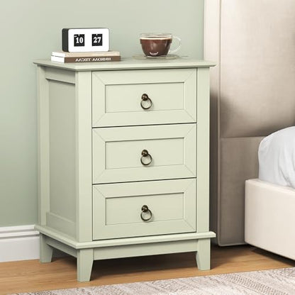 RoyalCraft Farmhouse Tall Nightstand Set of 2, Painted Wooden Bedside End Table with 3 Storage Drawers, Rustic Side Table for Bedroom, Living Room, Light Green - size: 2 Piece