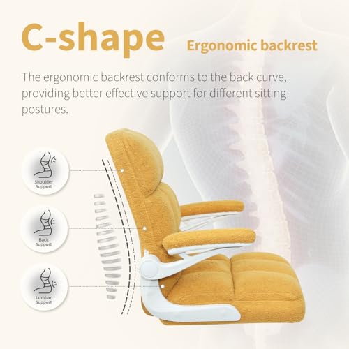 Office Chair with Wheels, Ergonomic Home Office Desk Chair with Flip-up Armrest, Adjustable Rolling Computer Chair Teddy Fleece – Gold - color: Gold