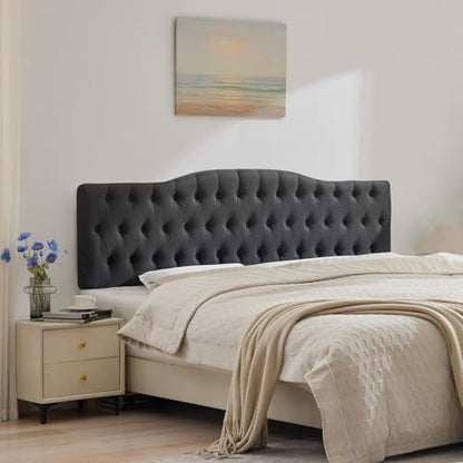 Iroomy Upholstered King Headboard, Button Diamond Tufted Headboard with Adjustable Height and Solid Wood Leg, Velvet Padded Headboards for King Size Bed, Modern Head Board, Dark Grey - color: Dark Grey, size: King