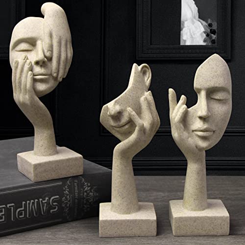 3 Pcs Thinker Statue,Modern Home Sculptures,Collectible Figurines | Resin Modern Aesthetic Ornament for Home Office Bookshelf Desktop Living Room Coffee Table Decor(Sandstone) - color: 3 Pcs Sandstone-2