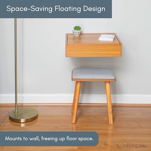 Small Vanity Desk with Mirror & Chair, 18 x 20 Inch, Wall Mounted | Floating Makeup Table, For Small Spaces, Flip Up Top, Bedroom Vanity