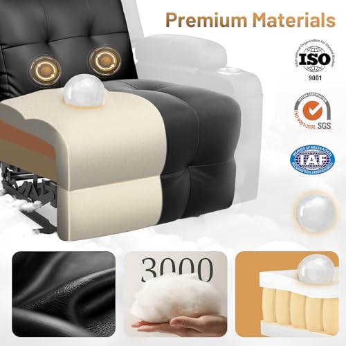 Home Theater Seating, Power Recliner Sofa Single Chair with Massage & Heat | Wall Hugger Reclining Single Chairs with USB, RV Furniture with LED Lights, Cup Holders for Movie Theater, Gaming Room - color: Black, size: 34" - 1 Seat