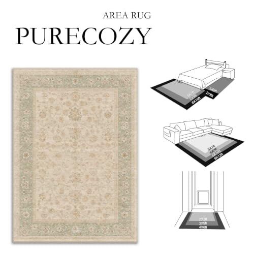 6x9 Beige Washable Area Rug Non Slip Vintage Carpet | Soft Low Pile, Pet Friendly, Foldable, Distressed Floral Design, Living Room Bedroom Dining Room Office - color: Beige, size: 6' x 9' (Rectangular)