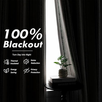 MYSKY HOME Green Striped Curtains 63 Inches Long for Bedroom 100% Blackout Ticking Stripe Pinstripe Patterned Linen Double Layer Curtains Farmhouse Drapes, Grommet, 2 Panels, 52" Wide - color: Green/Blackout, size: 52"W x 63"L (Pack of 2)