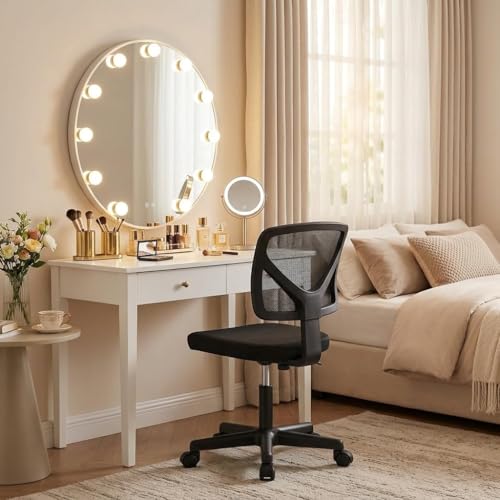 SUMELL Armless Office Chair, Ergonomic Mesh Mid Back Desk Chair with Wheels, Adjustable Height Swivel Rolling Task Chair for Small Spaces, Black
