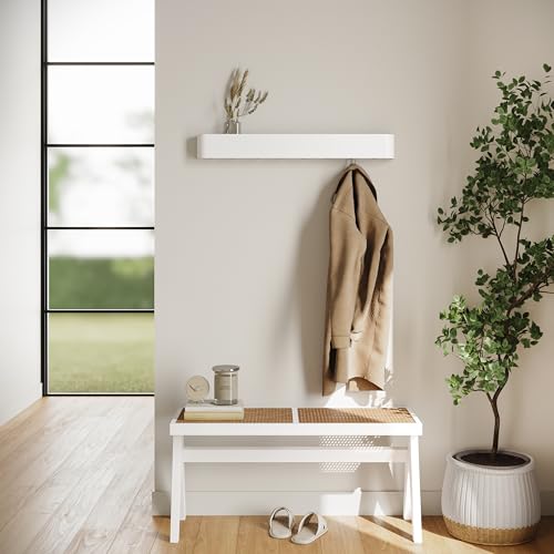 Kazai. Wall-Mounted Coat Rack 'Toke' - Modern Design Coat Rack with Hidden Wall Hooks - Solid Wood Veneer Panel Coat Hanger - White - color: White, size: 8 Hooks