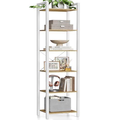 VASAGLE 6-Tier Bookshelf, Bookcase with Steel Frame, Book Shelf for Living Room, Home Office, Study, 11.8 x 15.7 x 73.2 Inches, Industrial Style, Honey Brown and Cloud White ULLS101K02 - color: Honey Brown + Cloud White, size: 6 Tiers (11.8"D x 15.7"W x 7