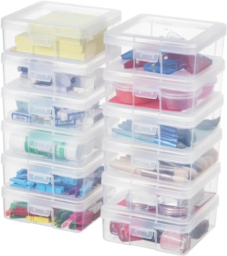 12 Pack Small Clear Plastic Storage Boxes with Lids, Craft Jewelry Life Item Organizer for Puzzles, Pens, Rings, Needle and Thread, Nail Polish, Remote Controls - size: Small - 12 Pack