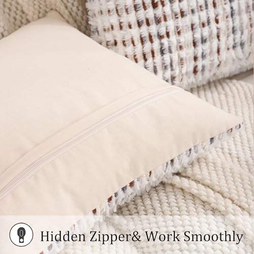 LUOYEHK Boho Throw Pillow Covers 16x16 Inch Set of 2 Chenille Tufted Pillowcase Farmhouse Neutral Cushion Covers for Couch Sofa Bed Living Room, Brown White - color: Brown White, size: 16" x 16" (Pack of 2)