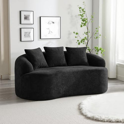 65" Boneless Loveseat Sofa, Curved Chenille Couches for Living Room, Black | Love Seat Cloud Couch, 16.5" Thickened Cushion, 25.2" Deep Seat, Comfy Back Pillow, No Assembly - color: Black, size: Loveseat Sofa