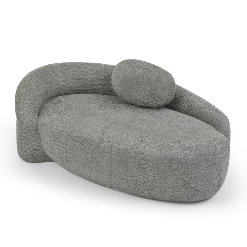 Modern Oval Single Lazy Sofa Chair, Bouclé Fabric Single Lounge Chair with Integrated Backrest, Side Armrest and Pillow, Compact Space-Saving Lounge Chair for Living Room Bedroom (Dark Gray//033) - color: Dark Gray//033