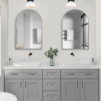 Silver Arched Mirror 20x30in, Metal Framed Bathroom Vanity Wall | Tempered Glass, Shatter Proof, Living Room Bedroom Entryway, Modern Elegant Design - color: Silver, size: 30"L x 20"W, style: Arched