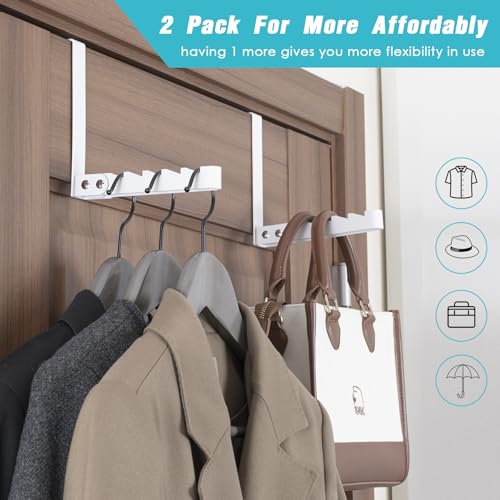 2 Pack Clothes Drying Rack, All Metal Over The Door Hooks, Thickness Adjustable, Collapsible, Space-Saving Hangers Organizer, Fit 1/2/5'' Doors (White) - color: Metal-white