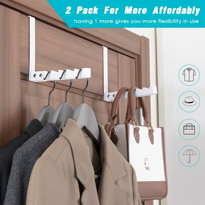2 Pack Clothes Drying Rack, All Metal Over The Door Hooks, Thickness Adjustable, Collapsible, Space-Saving Hangers Organizer, Fit 1/2/5'' Doors (White) - color: Metal-white