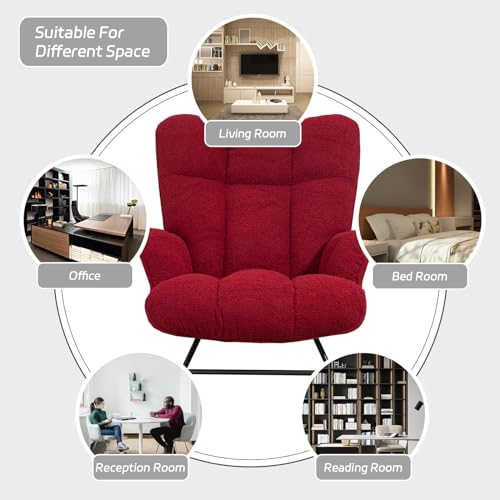 Rocking Chair Nursery Teddy Upholstered Glider Rocker Rocking Accent Chair Padded Seat with High Backrest Armchair Comfy Side Chair for Living Room Bedroom Offices (Burgundy Teddy) - color: Burgundy