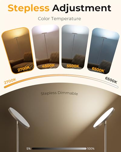 Floor Lamp for Bedroom,69" Tall Standing Lamp Remote & Foot Switch with 1H Timer, 2700-6500K Stepless Dimmable Modern Pole Light for Bedroom, Office, Reading, Sliver - color: Silver