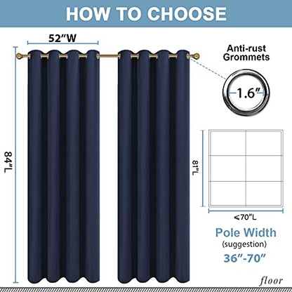 Diraysid Navy Blue Grommet Blackout Curtains for Bedroom Thermal Insulated Room Darkening Curtains Drapes, 52 x 84, 2 Panels - color: Navy Blue, size: 52"W x 84"L (Pack of 2)