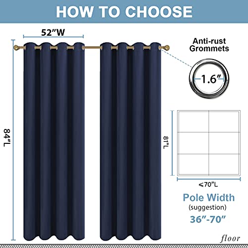 Diraysid Navy Blue Grommet Blackout Curtains for Bedroom Thermal Insulated Room Darkening Curtains Drapes, 52 x 84, 2 Panels - color: Navy Blue, size: 52"W x 84"L (Pack of 2)