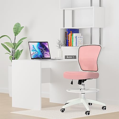 Drafting Chair Adjustable Height Tall Office Chairs Standing Desk Chair Rolling Stool Chair Armless Office Drafting Chair Pink - color: Pink