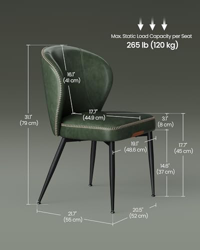 VASAGLE EKHO Collection - Dining Chairs Set of 6, Upholstered Kitchen Chairs, Comfortable Seat, Synthetic Leather with Stitching, Mid-Century Modern, Easy Assembly, Living Room Lounge, Forest Green - color: Forest Green, size: Set of 6, style: Without Sto