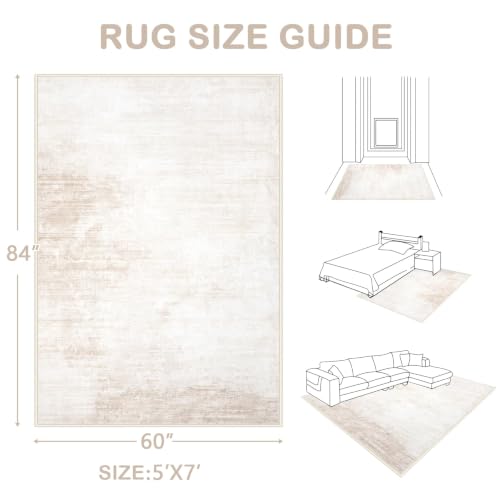 Area Rugs 5x7 Living Room: Washable Rug Modern Abstract Large Rug Soft Non Slip Neutral Rugs Stain Resistant Indoor Carpet for Bedroom Kitchen Dining Room Table Nursery Home Office Rugs(Beige,5'x7') - color: Beige, size: 5' x 7' (Rectangular)