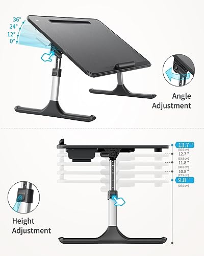 SAIJI Lap Desk for Bed, X-Large Foldable Laptop Table with Book Stand | Wrist Rest, Extra Leg Room for Sofa Couch Floor (Black) - color: Bed Desk