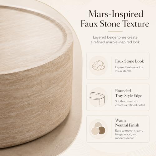 31.5" Round Faux Marble Coffee Table for Living Room, Modern Drum Coffee Table, Faux Stone Mars Pattern Center Table, Minimalist Round Coffee Table No Assembly(Mars Pattern) - color: 31.5'' Mars Pattern