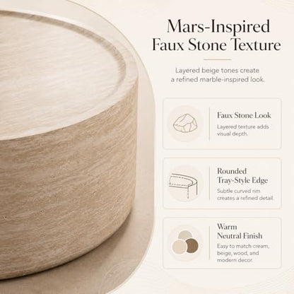 31.5" Round Faux Marble Coffee Table for Living Room, Modern Drum Coffee Table, Faux Stone Mars Pattern Center Table, Minimalist Round Coffee Table No Assembly(Mars Pattern) - color: 31.5'' Mars Pattern