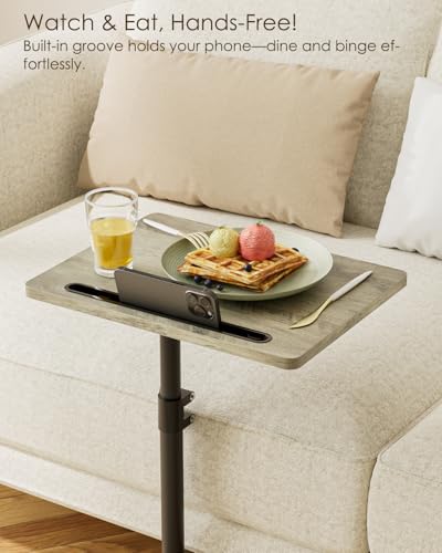 Masupu Sofa Arm Tray Table - 360° Swivel Height Adjustable End Table, Small Snack Side Table for Couch, C Shaped Table for Bed, Chair or TV Tray Table(Greige) - color: Greige