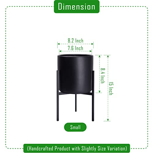 D'vine Dev Cylinder Planter Pot with Metal Stand, Black, 8 in, 96-T-B-1 | Durable Fiberclay Construction, Sleek Modern Design, Heavy-Duty Iron Stand, Drainage Hole & Saucer, Elegant Indoor Display - color: Black, size: Small 8 Inch