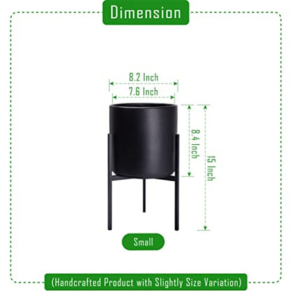 D'vine Dev Cylinder Planter Pot with Metal Stand, Black, 8 in, 96-T-B-1 | Durable Fiberclay Construction, Sleek Modern Design, Heavy-Duty Iron Stand, Drainage Hole & Saucer, Elegant Indoor Display - color: Black, size: Small 8 Inch