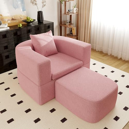 40" Pull Out Couch,2 in 1 Sleeper Sofa Bed,Convertible Sleeper Chair with Pillow Foldable Mattress with Back Support,Teddy Fleece,Pink - color: Pink