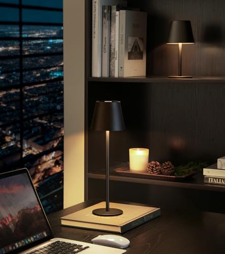 Cordless Table Lamp, Portable Battery Operated Lamp with 3 Color Temps and Stepless Dimming, Rechargeable Table Lamp for Dinner, Desk, Cafe, Outdoor (Black) - color: Black, size: 1 Pack