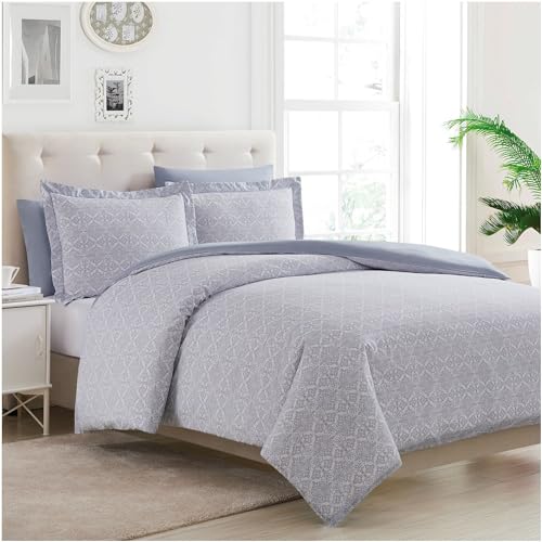 Mellanni Duvet Cover Set - 5 PC Iconic Collection Bedding Set | Hotel Luxury, Extra Soft & Cooling - Microfiber - Button Closure and Corner Ties (Queen, Laced Sky Blue) - color: 8561 Laced Sky Blue, size: Queen