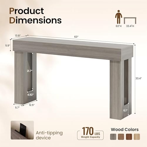 Apicizon 63" Long Console Table for Entryway with LED Light, Farmhouse Wooden Sofa Table Behind Couch, Narrow Entry Way Table for Living Room, Hallway, Entrance, Foyer, Grey - color: Grey