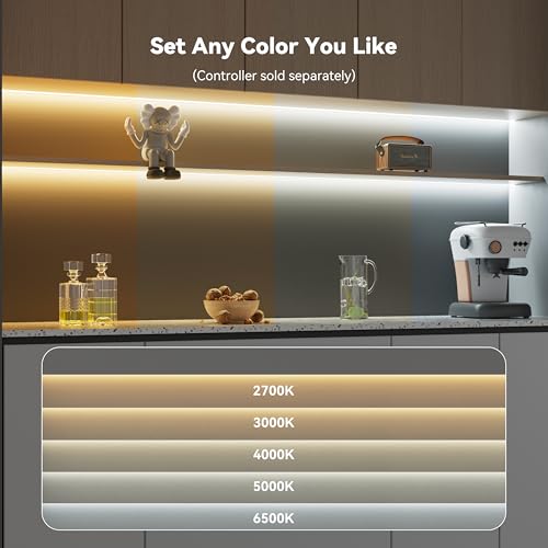 PAUTIX COB LED 스트립 라이트 화이트 CCT 조정 가능한 3200LED, CRI90+ 16.4ft/5m 조도 조절 가능 2700K-6500K 24V LED 테이프 조명, 캐비닛 아래 침실 주방 TV 거울 DIY 조명(어댑터 및 조광기 미포함) - size: 16.4ft(Strip ONLY)